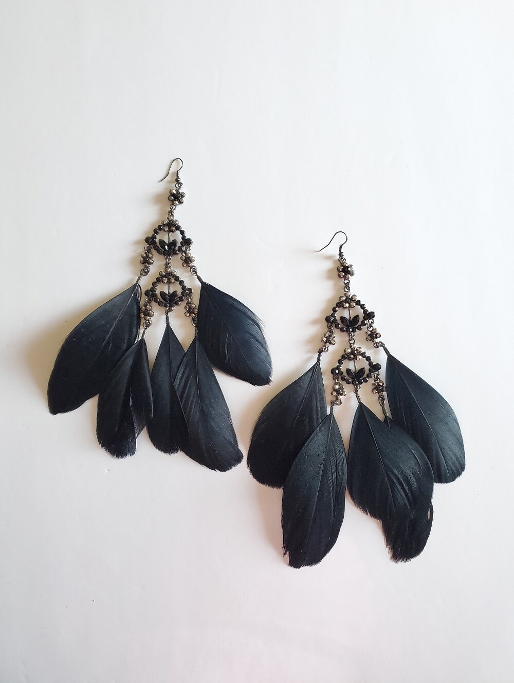 Bohemian Style Black Feathers Dangle Earrings